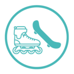 Icon of rollerskates and a skateboard
