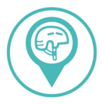 Icon of a bicycle helmet inside of a pin marker