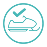 Icon of a snowmobile with a checkmark above it